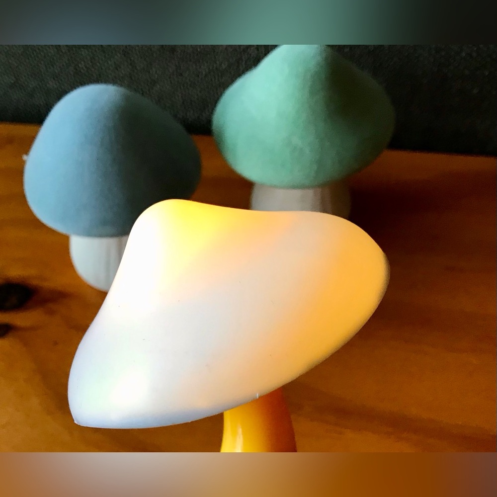 Mushroom Lot Light Detection Nite Lite Night Light & Felted Ceramic Toadstools - Picture 12 of 16